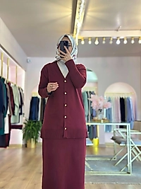 Hâbel Etek Hırka Takım Bordo